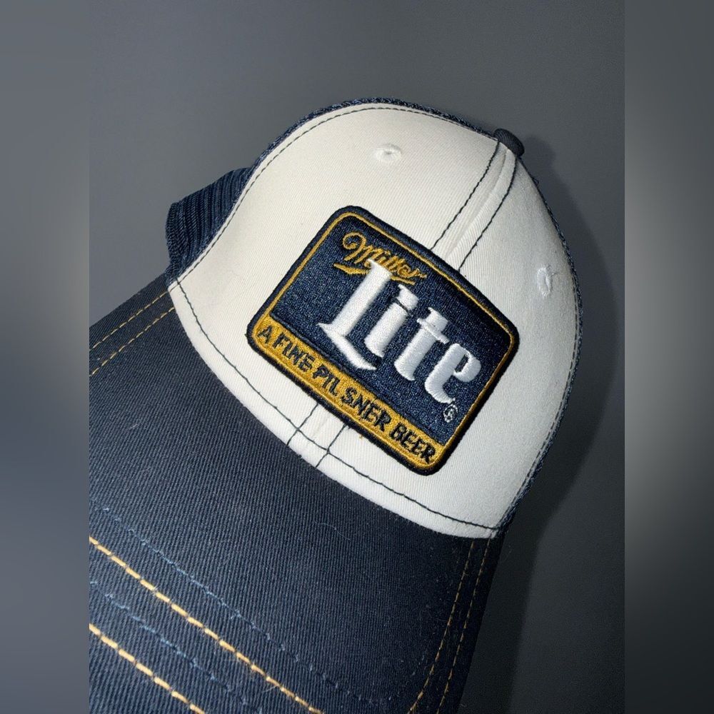 Miller Lite Beer Embroidered Patch Mesh Cap Hat unisex Adjustable Navy blue.